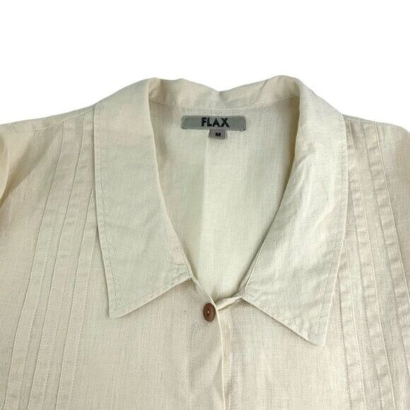 Flax Button Down Peplum Blouse in Cream/Yellow - Picture 3 of 6